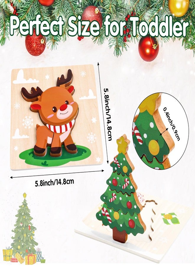 FOIMAS Christmas Wooden Puzzles for Toddler,4 Pack Santa Snowman Reindeer Wooden Puzzle for Kids Christmas Stocking Stuffer Gift Bag Filler Xmas Party Favor Supply - Image 2